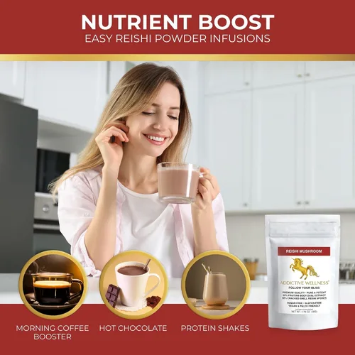 Miniatura 4 de Addictive Wellness Polvo de extracto de hongos Reishi + esporas (mezcla 50/50) cultivado en madera, puro y potente Ganoderma silvestre 50 g (1.76 oz)