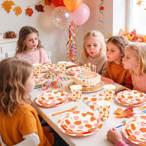 Miniatura 5 de Whaline 168 Pcs Fall Pumpkin Paper Plates Napkins Set Autumn Pink Orange A Little Pumpkin Is On The Way Disposable Tableware Cups and Cutlery for 24