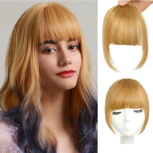 Miniatura 19 de Flequillo con clip de cabello 100 % humano, cortina de adelgazamiento de aire para mujer, plana natural, curvada, delgada, falsa rubio ceniza