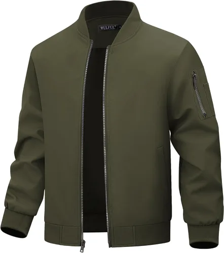 WULFUL Chaqueta Bomber para Hombre Ligera Casual Cortavientos con Cremallera Abrigo con Bolsillo