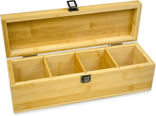 Miniatura 4 de Caja Organizadora de Té de Bambú Libre de Químicos Ecológica Grande, Alta, Compartimentos Ajustables Cofre de Almacenamiento de Madera Natural
