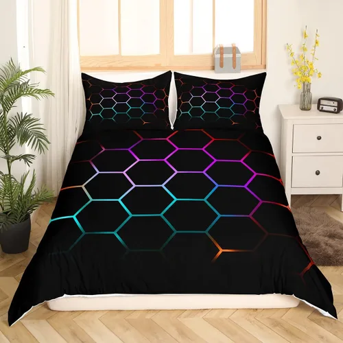 Miniatura 15 de Funda de edredón de panal para niños, hombres y niñas, juego de ropa de cama moderno con temática geométrica hexagonal, diseño de cuadrícula