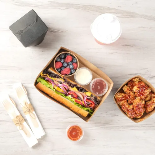 Miniatura 9 de Restaurantware Bio Tek - Bandejas de hamburguesas de 8.4 x 6 x 3.5 pulgadas, 100 bandejas de papel desechables para alimentos, bandejas de papel