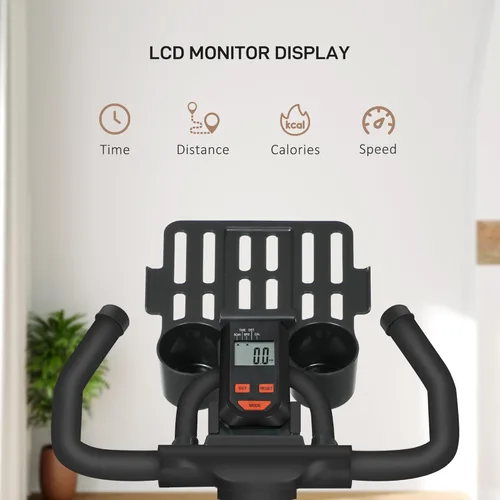 Miniatura 3 de Soozier Bicicleta estática, volante de bicicleta estacionaria interior, altura y resistencia ajustables, con monitor LCD, cómodo cojín de asiento