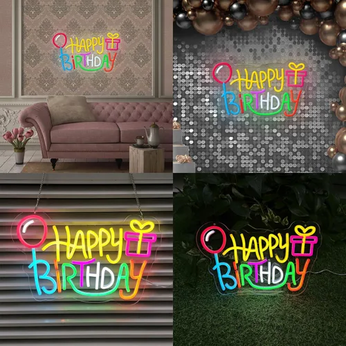 Miniatura 2 de Letrero de neón de feliz cumpleaños, luces LED alimentadas por USB, decoración de pared para fiesta de cumpleaños con bonito diseño, fácil