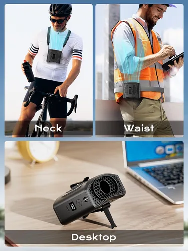 Miniatura 6 de Ventilador de cintura portátil con clip, 4 velocidades, 13000 rpm, fuerte flujo de aire con batería de 10000 mAh y carga móvil, ventilador de camisa