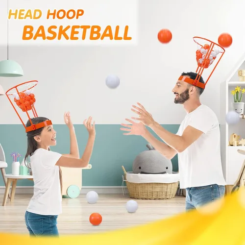 Miniatura 4 de Juego de Baloncesto de Aro de Cabeza para Fiesta de Carnaval para Niños y Adultos, Portátil Ajustable con Banda para la Cabeza y Red de Canasta
