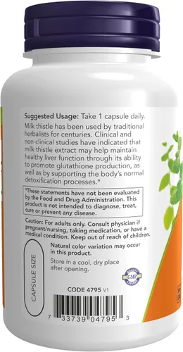 Miniatura 3 de Now Foods Extracto de cardo mariano 750 mg de silimarina (600 mg), fuerza máxima - 90 cápsulas vegetales