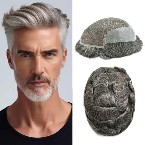 Miniatura 18 de Mens Toupee Human Hair Replacement System Swiss Lace Toupee For Men Hair Piece Protesis Capilar Mens Hairpiece 5X7#1 Jet Black 120% Density