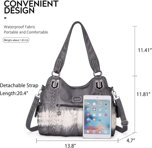 Miniatura 143 de Angel Barcelo - Bolsa de hombro amplia para mujer, diseño Hobo, cuero lavado