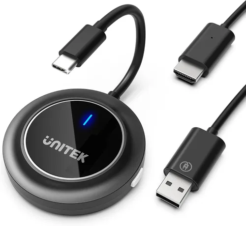 Unitek Adaptador inalámbrico HDMI Display Dongle – Transmisor portátil 1080P 60Hz USB C para TV actualizado 2G/5G Adaptador de reflejo de