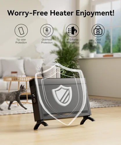 Miniatura 5 de BREEZEHEAT Calentador de Panel de Convección 1500W, Calentador de Espacio Eléctrico Eficiente en Energía para Uso Interior con Control Remoto