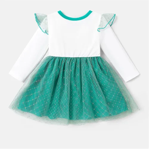 Miniatura 4 de Disney Vestido de princesa para niña pequeña, con volantes, manga larga, de malla, tul