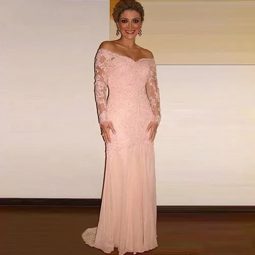 Miniatura 2 de Mermaid Laces Mother of The Bride Dress with Long Sleeves Off Shoulder Formal Party Evening Gown HO16