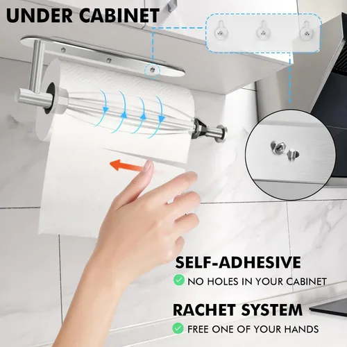 Miniatura 3 de KIHOGEM Soporte magnético para toallas de papel, operable con una mano, soporte de pared con fuerte respaldo magnético y autoadhesivo para cocina
