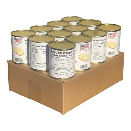 Future Essential Pilot - Galletas de pan #2.5 (12 latas) – 144 porciones totales de alimentos de supervivencia de emergencia | 30 años de vida útil