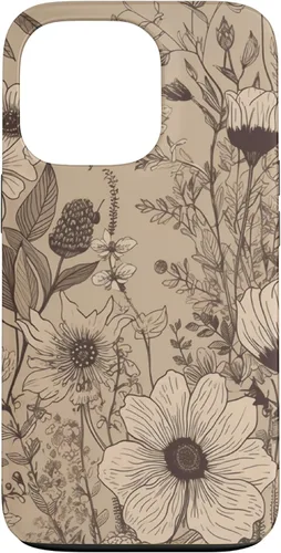 Funda para iPhone 13 Pro Beige Tan Wildflower Floral Minimal Flower Boho