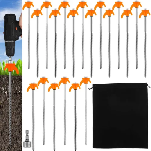 Miniatura 7 de JaGely Estacas de tienda de campaña de 12 pulgadas con rosca para camping, estacas de metal resistentes, clavijas de anclaje de tierra roscadas