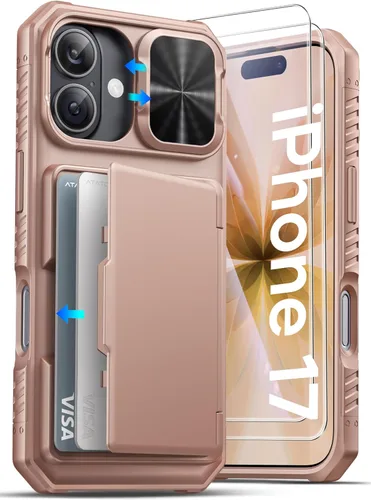 Miniatura 28 de ATATOO Funda para iPhone 17, tarjetero integrado (almacena 3-5 tarjetas) y funda para cámara deslizante y bloqueo RFID, protección de grado militar