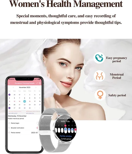 Miniatura 5 de Relojes inteligentes para mujer, pulseras pequeñas, correa de silicona rosa de 1.614 in, reloj inteligente con llamada Bluetooth, pantalla AMOLED
