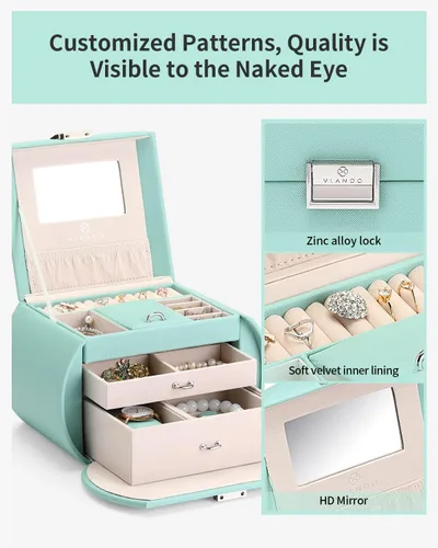 Miniatura 3 de Caja de joyería Vlando para niñas, estilo princesa, diseño de media luna (color verde)