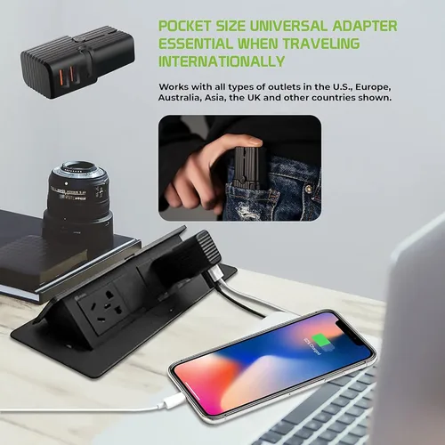 Miniatura 2 de Adaptador USB universal dual funciona para Oppo Find X Automobili Lamborghini Edition para alimentación mundial y viajes entre EE.UU./UE/CN/AUS/NZ/UK