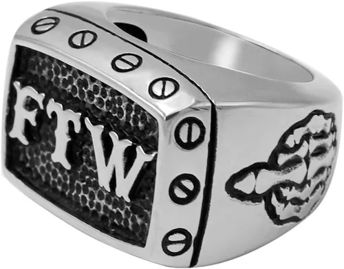 Miniatura 2 de enhong Anillos de acero inoxidable 316L para hombre, Outlaw Punk FTW, plata para motociclista, joyería de motocicleta US 7, 8, 9, 10, 11, 12, 13