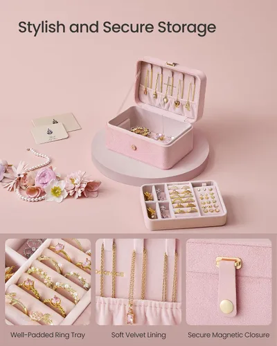 Miniatura 55 de SONGMICS Caja organizadora de joyas, estuche de viaje de 2 capas para aretes, collares, pulseras, almacenamiento portátil de joyas con gran Verde