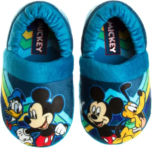 Disney Mickey Mouse Boys Slippers - Plush Lightweight Warm Comfort Soft Aline House Kids Shoes Slippers (ToddlerLittle Kid)