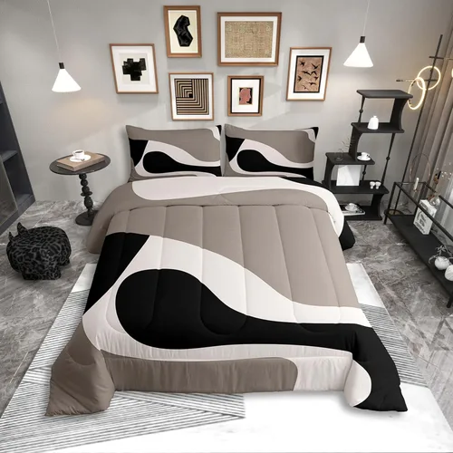 Miniatura 30 de Erosebridal Edredón Cuadrado para Niños y Niñas, Juego de Ropa de Cama Negro y Gris Blanco Azul Marino, Juego de Edredón Geométrico Completo