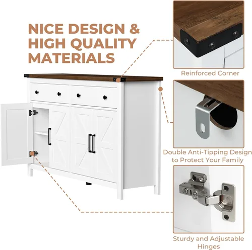 Miniatura 5 de VVFLU 55" Modern Farmhouse Buffet Cabinet with Storage, Coffee Bar Cabinet with 2 Drawers and 4 Barn Doors, Sideboard Storage Cabinet for Kitchen