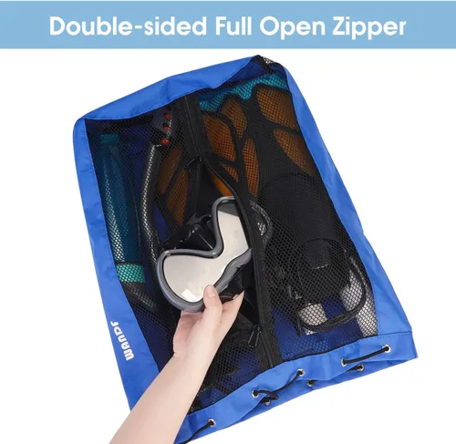 Miniatura 2 de WANDF Bolsa de Natación Mochila de Malla con Cordón Mochila de Playa para Natación, Gimnasio y Equipo de Entrenamiento Azul marino con bolsillo