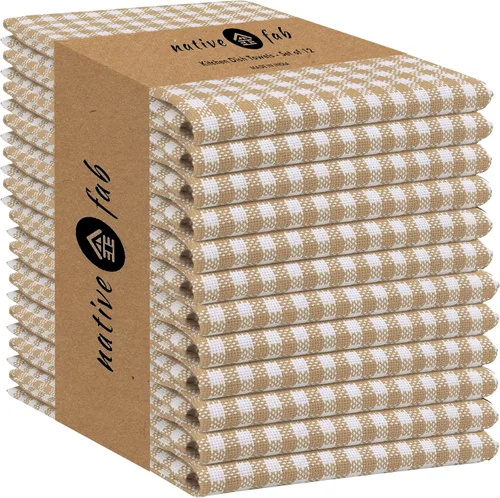 Miniatura 20 de Native Fab Paquete de 12 toallas de cocina a cuadros a cuadros, de algodón, duradero, lavable, de 16 x 26 pulgadas, paños de cocina, suaves y Gris