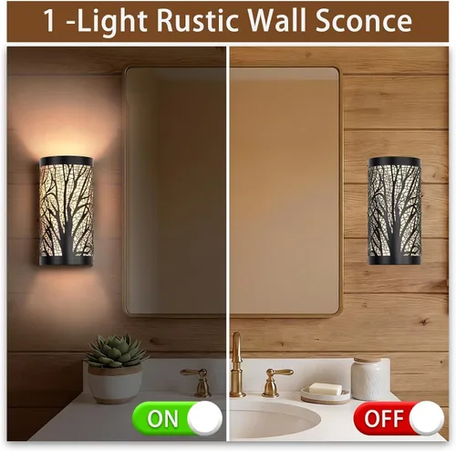 Miniatura 8 de Juego de 2 apliques de pared rústicos industriales de granja, ramas de árbol de metal con cableado, lámparas de pared vintage con pantallas