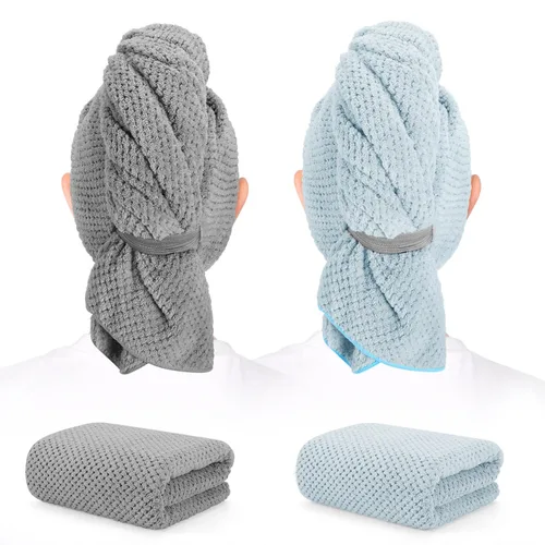 Miniatura 11 de Paquete de 2 toallas de microfibra para el cabello - 41 x 24 pulgadas, súper suaves, absorbentes, de secado rápido sin encrespamiento, envoltorio