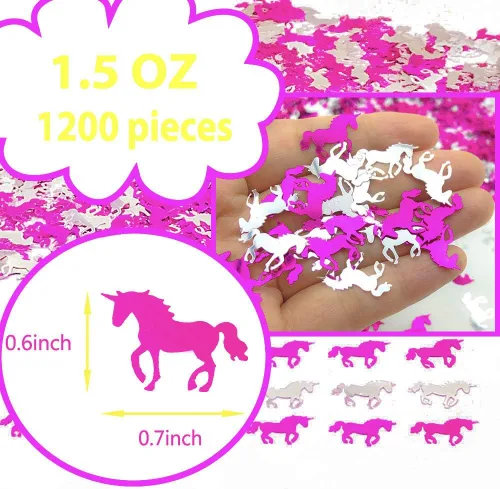 Miniatura 7 de Decoración de mesa de fiesta de unicornio de confeti de cumpleaños de papel metálico de unicornio para boda, cumpleaños, baby shower, despedida