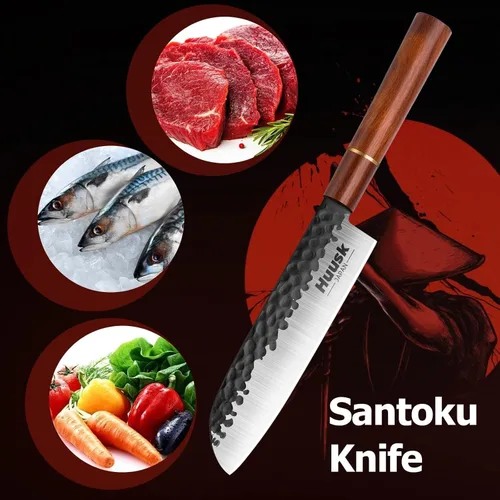 Miniatura 5 de Huusk Cuchillo japonés, cuchillo de cocina Santoku de 7 pulgadas, cuchillos de chef japoneses profesionales forjados a mano, cuchillos afilados