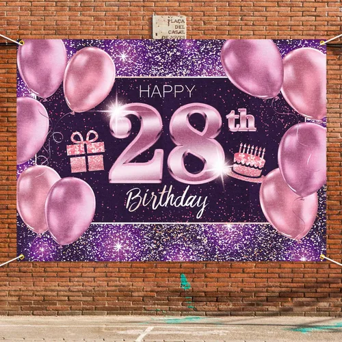 Miniatura 6 de pancarta grande rosa con texto en inglés “Happy Birthday