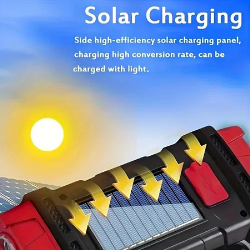 Miniatura 4 de IFTHFOUR Linterna Solar de Altos Lúmenes - Luz de Trabajo LED con USB-C Recargable, Impermeable, Linterna y Farol Multifunción para Acampar, Rojo