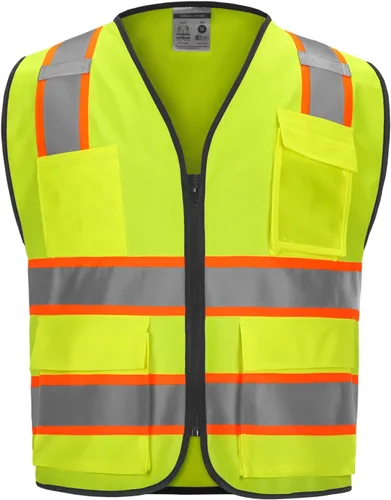 Chaleco de seguridad clase 2 de alta visibilidad con 9 bolsillos, chaleco Hi Vis con tiras reflectantes de 2 pulgadas de ancho, chaleco de seguridad