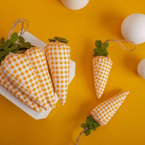Miniatura 6 de 16 adornos colgantes de zanahoria de Pascua, patrón de estampado a cuadros, mini zanahoria artificial, adornos colgantes para fiesta de Pascua
