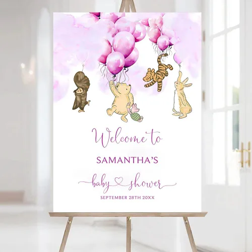 Miniatura 21 de Letrero de bienvenida personalizado de Pooh, cartel de bienvenida al baby shower, baby shower de oso Pooh, revelación de género, decoraciones