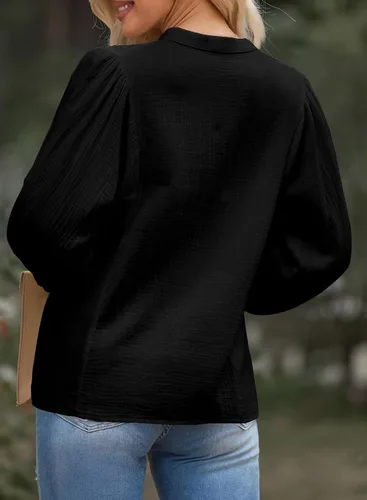 Miniatura 4 de Astylish Camisas para mujer con manga de farol, blusas básicas con textura plisada con medio botón
