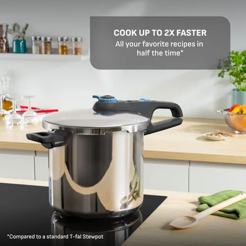 Miniatura 3 de T-fal Trendy - Olla a presión de acero inoxidable, 8.5 cuartos, inducción, mecanismo de bloqueo seguro, apertura fácil y segura, compatible