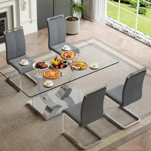 Miniatura 35 de Mesa de comedor moderna para mesa de comedor de mármol sintético de 4/6, 63 pulgadas, mesa de cocina rectangular, mesa de cocina y comedor de fácil