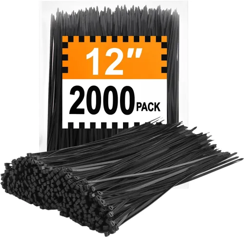 Bridas de 12 pulgadas (paquete de 2000), 45 libras, bridas de alambre negro, resistentes a los rayos UV para uso en exteriores LOCKLOCK