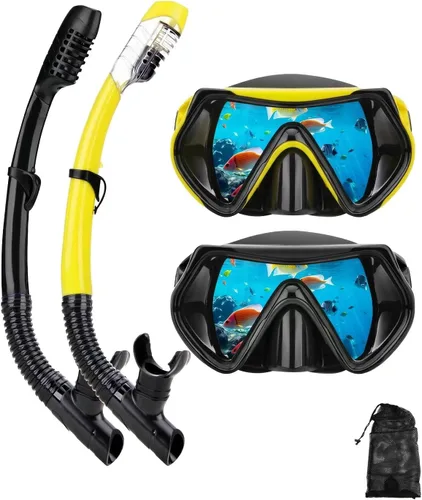 Equipo de esnórquel para adultos, juego de máscara de esnórquel en seco, juego de máscara de buceo para adultos, máscara de buceo panorámica de