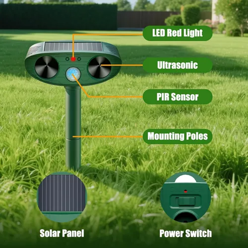 Miniatura 2 de Repelente de animales ultrasónico solar mejorado 2026 Repelente de animales para exteriores con sensor de movimiento, luz flash, repelente