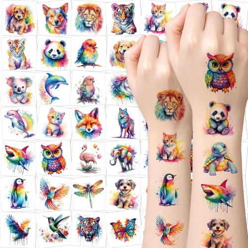 Tatuajes Temporales para Niños - 60 PCS Tatuajes Temporales de Animales para Niños, Niñas y Bebés, Impermeables, Lindas Calcomanías de Tatuajes
