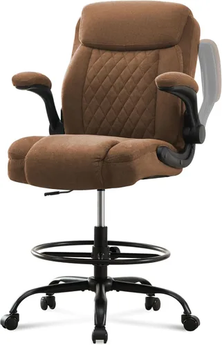 Miniatura 11 de Silla de dibujo alta para escritorio de pie, silla de escritorio alta ergonómica con anillo de pie ajustable, reposabrazos abatibles, soporte Gris